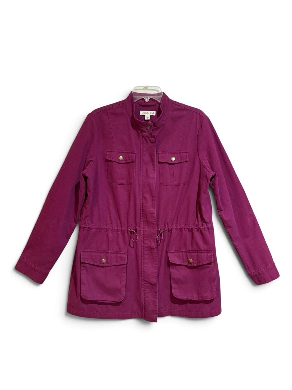 Coldwater Creek Utility Jacket Anorak Zip Snap Front Drawstring Waist Cotton XL